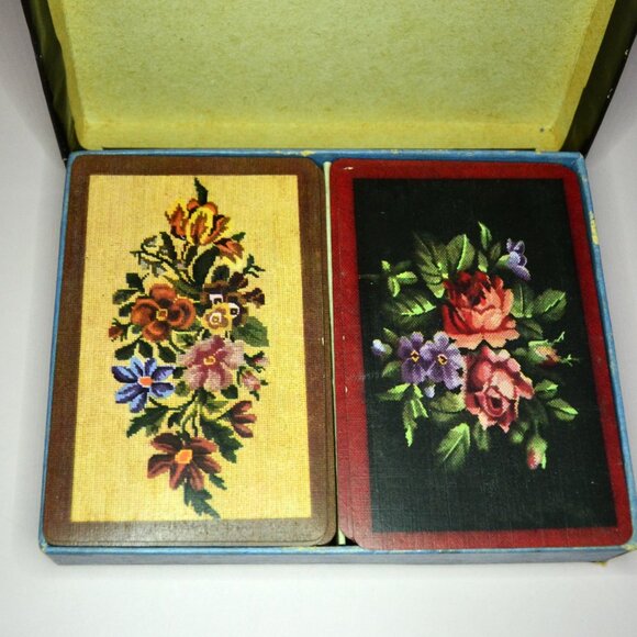Vintage EE Fairchild Corp Playing Cards Twin Pack Boxed Petit Point Pattern - Picture 2 of 7